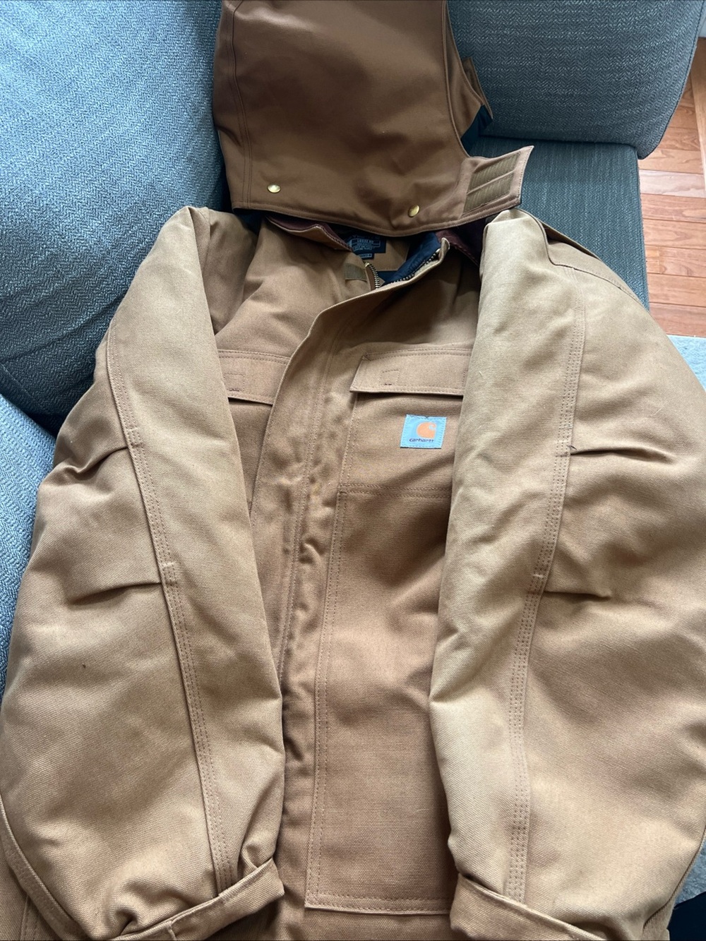 Carhartt Men's Hooded Lined Zip Jacket Loose Fit Brown Size 2XL Workwear OC0003M